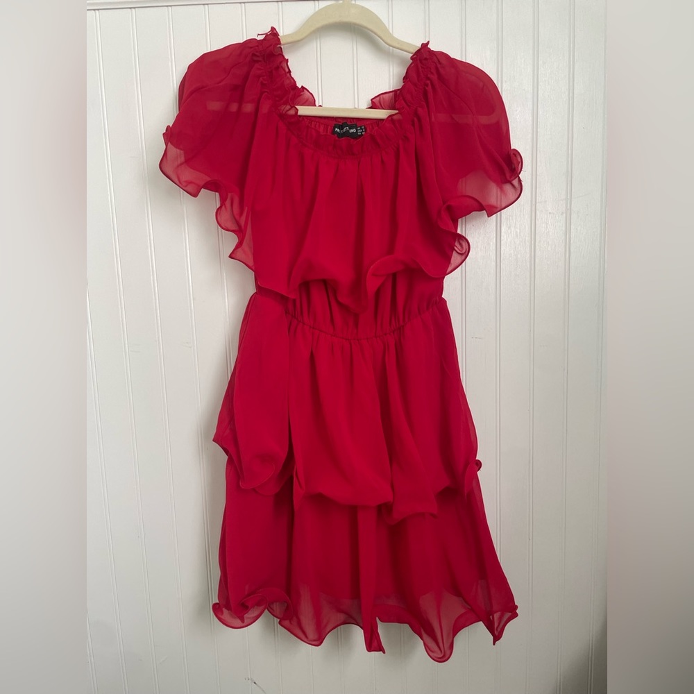 Red Chiffon Ruffle Tiered Sundress